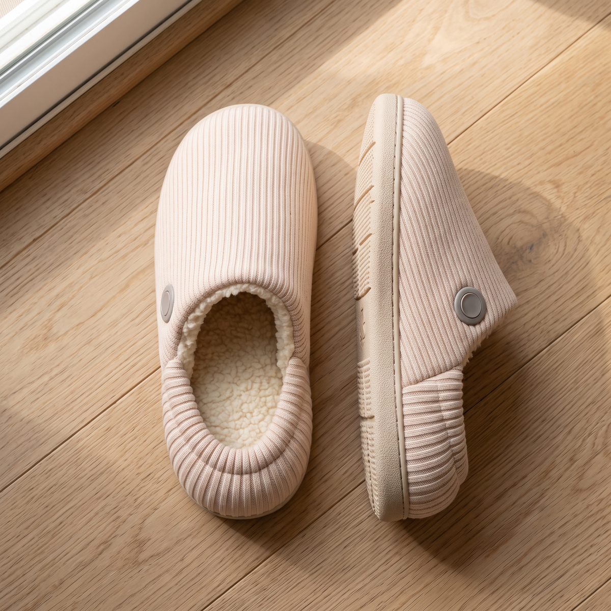 Top view of Cozy Glow slipper showing sherpa footbed and grippy sole
