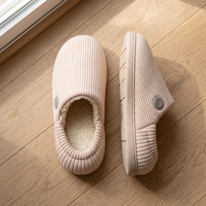 Top view of Cozy Glow slipper showing sherpa footbed and grippy sole